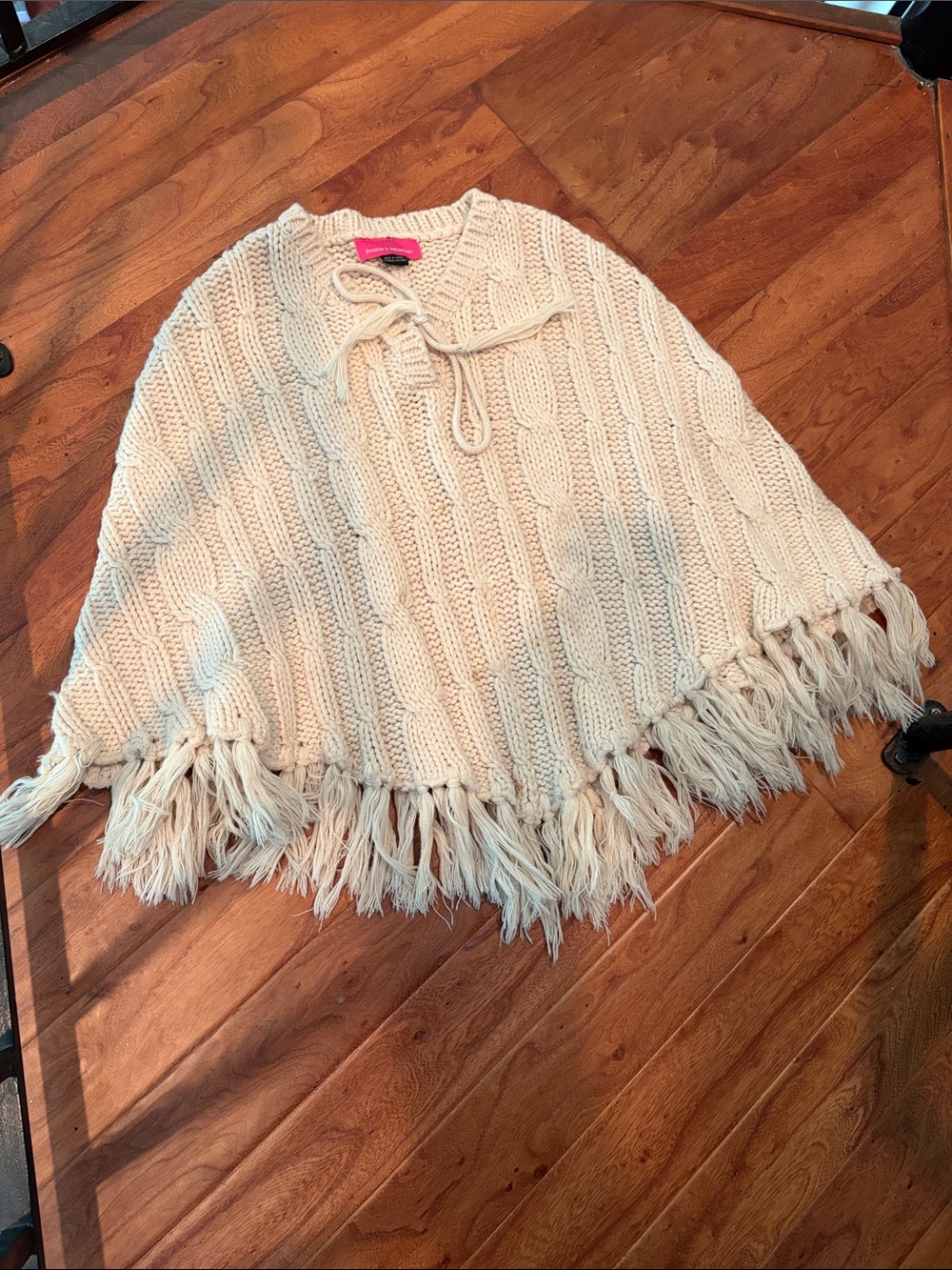Pookie & Sebastian Creme Cable-Knit Shawl Poncho One Size